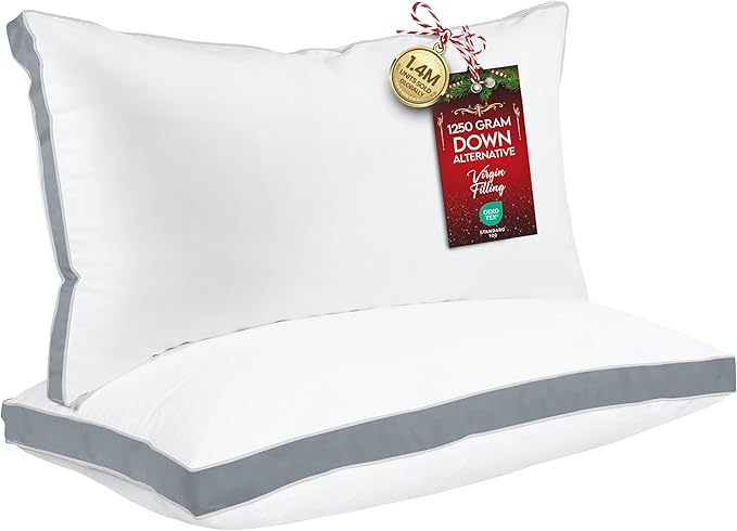 Utopia Bedding Bed Pillows for Sleeping King Size (Grey), Set of 2, Soft & Fluffy Pillow with Down Alternative Filling, Cooling, Hotel Quality, Gusseted Pillow for Back, Stomach or Side Sleepers