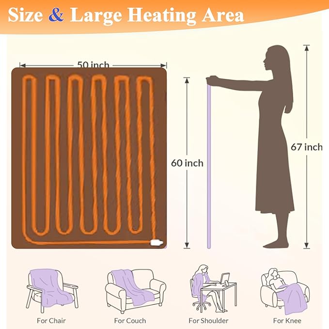 Heated Blanket Electric Throw, 50"X60" Waffle Heating Blanket with 12 Heat Levels, Fast Heating Blanket with 1-12 Timer Settings, Overheat Protection with ETL & FCC for Home Office Sofa (Milky White)