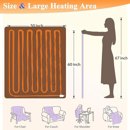 Heated Blanket Electric Throw, 50"X60" Waffle Heating Blanket with 12 Heat Levels, Fast Heating Blanket with 1-12 Timer Settings, Overheat Protection with ETL & FCC for Home Office Sofa (Milky White)