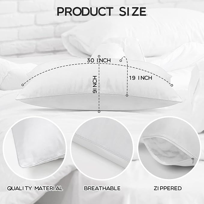 Macarrie 36 Pcs Queen Size Pillows for Sleeping Standard Size Inserts Hotel Bed Pillows Bulk for Stomach Back and Side Sleepers Machine Washable (30 x 20 Inches)