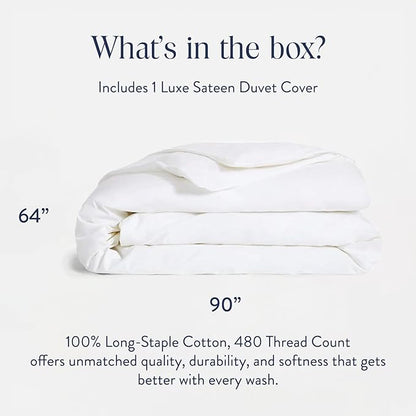 Brooklinen Luxury Sateen Duvet Cover - 100% Cotton, Twin/Twin XL Size in White with Extra-Long Corner Ties and Button Closure - Best Twin/Twin XL Duvet Covers
