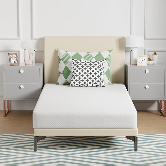 FDW | 6 Inch Twin Mattress | Medium Firm | Gel Memory Foam Mattress | White | Bed in a Box, CertiPUR-US Certified | Pressure Relief, Cooling Ventilated Foam | Washable Removable Cover
