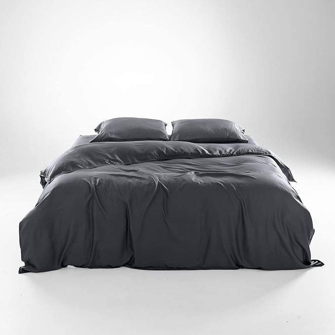 Olive + Crate Tencel Eucalyptus Cooling Duvet Cover Set - Hypoallergenic, Lyocell Tencel Duvet Cover - Soft, Temperature Regulating with Hidden Button Closure & Corner Ties - Oversized King [Charcoal]