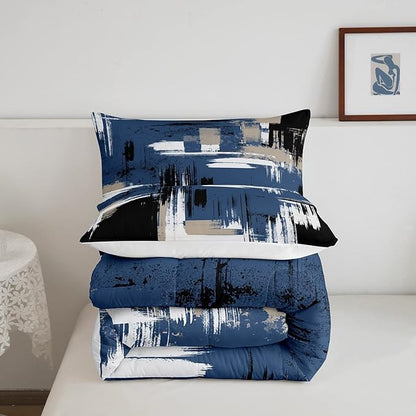 Feelyou Abstract Bedding Set Kids Modern Abstract Art Comforter Set Blue Black White Comforter for Boys Room Decor Lightweight Duvet Set Toddler Size with 1 Pillow Case