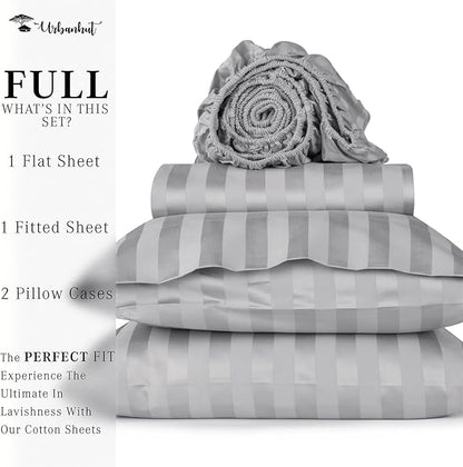 URBANHUT 1000 Thread Count Egyptian Cotton Sheets Damask Striped Full Size, Breathable Long Staple, 4 Pc Bed Sheet Sets, Luxury Hotel Sateen Finish Sheets Fits 16" Deep Pocket - Silver Grey