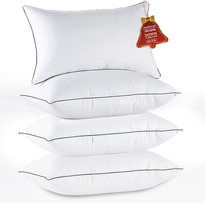 HUXMEYSON Pillows Queen Size Set of 4, Luxury Hotel Bed Pillows Set with Down Alternative Filling for Side and Back Sleepers