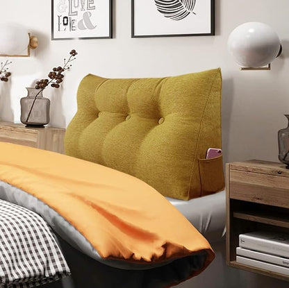 Headboard Pillow Wedge Twin Size Large Bolster Pillow for Bed Triangle Reading Pillow Back Support Pillow for Sitting Up in Bed XXL Couch Daybed Bed Rest Backrest Cushion Linen Yellow