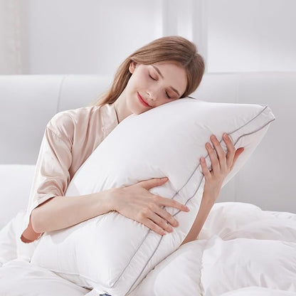 Globon Luxury Feather Down Pillow King Size,Firm Gusseted Bed Pillows for Sleeping, Hotel Collection Fluffy Pillow, 18"X34", Pack of 1