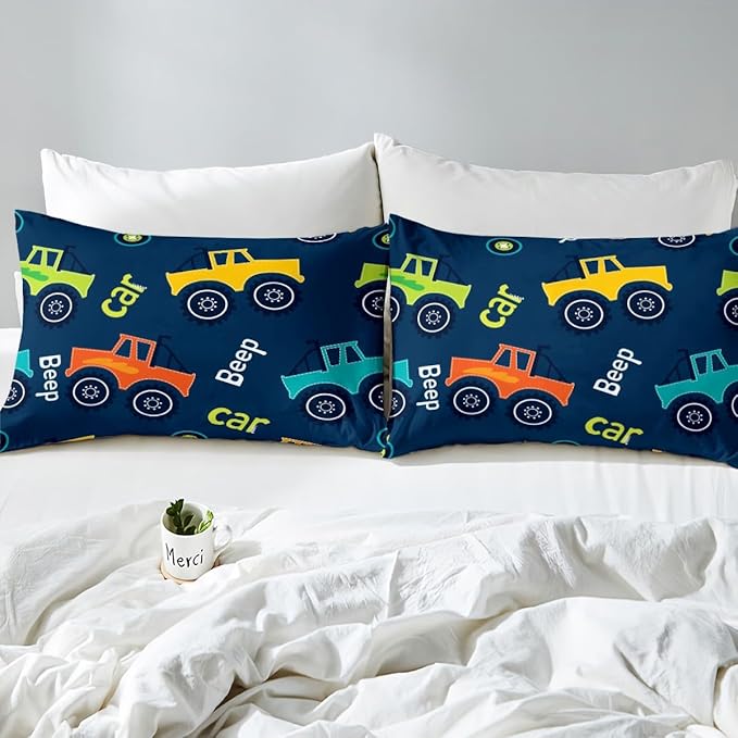 Feelyou Cartoon Car Bedding Set Construction Kids Comforter Set Boys Girls Equipment Trucks Decor Comforter Microfiber Cartoon Car Excavator Tractor Duvet Set Bedroom Quilt Set Full