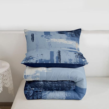 Feelyou Abstract Bedding Set Kids Modern Abstract Art Comforter Set Light Blue Black Comforter for Boys Room Decor Lightweight Duvet Set Queen Size with 2 Pillow Case