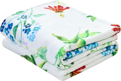 Floral Throw Blanket Birthday Gift for Women Mom Girls Flowers Blanket Summer Wildflower Flannel Blanket Watercolor Printed Throw for Couch Sofa Bed Chair 50"x60"