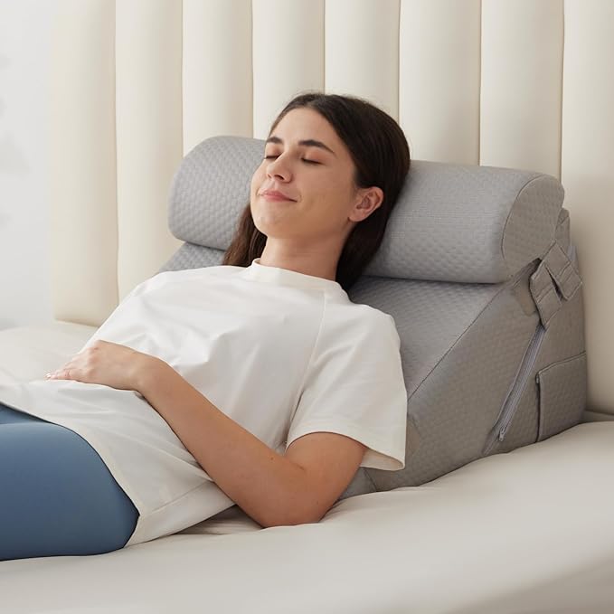 3PCS Wedge Pillow Set, Adjustable Wedge Pillow Headboard, Bed Wedge Pillows for Back Pain Relief, Sleeping, Post Surgery, Back Support Pillow for Bed Sitting Up, Snoring, GERD,Grey
