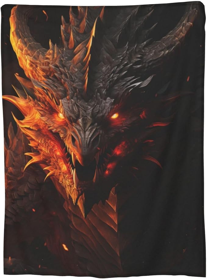 Horror Fire Dragon Blanket Gifts for Adults Boys Flannel Throw Blankets Soft Comfy Lightweight for Home Decor Couch Bed Sofa 80x60 Inches