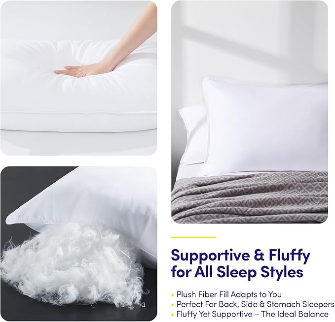 Pillows Queen Size Set of 2 – 2-Pack Premium Medium Firm Down Alternative Bed Pillows for Sleeping – Generously Filled, Ultra Soft Support for Standard, Queen & King Sleepers