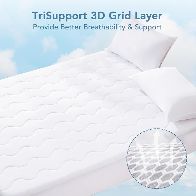 Instant Cool Twin XL Mattress Pad for Hot Sleepers, Waterproof Cooling Mattress Topper Cover with TriSupport 3D Tech, Cloud-Like Mattress Protector Pad