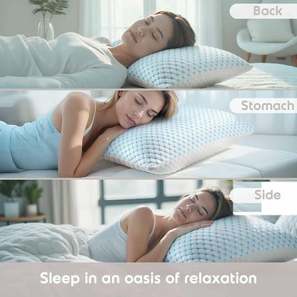 Nestl Cooling Memory Foam Pillow with Down Alternative Pillows Combo Set - Queen Size Set of 2, 1 Soft and 1 Firm, Adjustable for Side, Back, Stomach Sleepers, Breathable Washable Bed Cover, 20”x30”