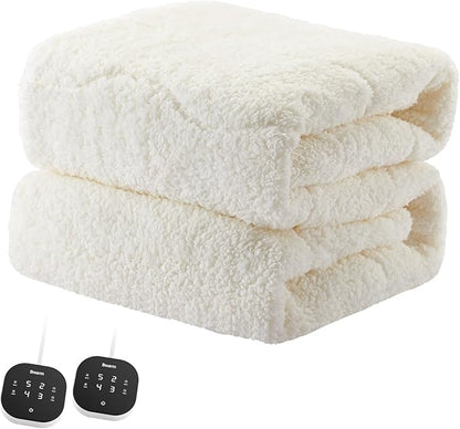 Bwarm Multizone Heated Mattress Pad King, Electric Mattress Pad Sherpa Fleece Bed Warmer with 9 Heat Settings, 1-12 Hours Auto Off Deep Pocket, Machine Washable, Wave White King 78" x 80"