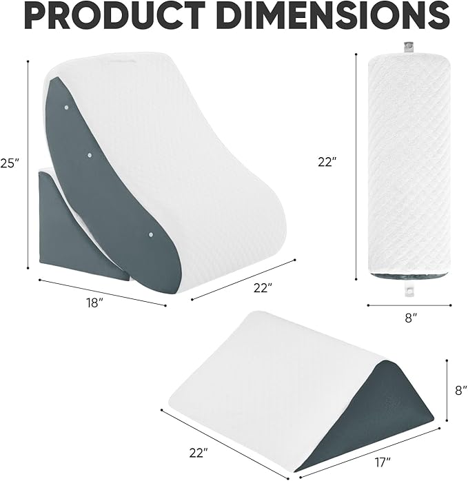 4 PCS Wedge Pillow Set for After Surgery, Memory Foam Orthopedic Bed Wedge Pillow Set, Adjustable Bed for Sleeping, Acid Reflux Relief, Post Surgery Recovery, Back Support, Leg Elevation, DarkGery