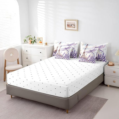 Feelyou Eiffel Tower Twin Size Comforter Set with Sheets Paris 7 Piece Bedding Set for Kids Girls Teens Toddler Purple Dragonfly Bed in a Bag Romantic Art Bed Set