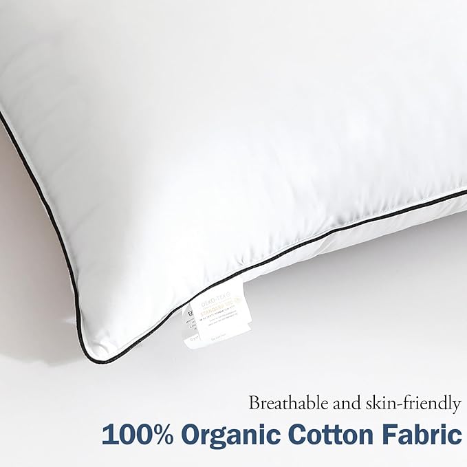BPC Goose Feather Down Pillows King Size Set of 2, Luxury Hotel Collection Bed Pillows for Sleeping, 100% Organic Cotton Cover, Fluffy and Soft Support Surround Fill Polyester, Medium Firm, 20"x36"