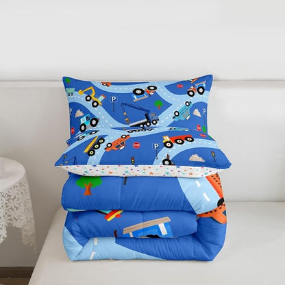 Feelyou Construction Comforter Set Toddler Size Equipment Trucks Bedding Set for Kids Boys Girls Excavator Tractor Duvet Quilt Construction Vehicles Bedroom Decor Yellow Red2 Pcs with 1 Pillow Cases