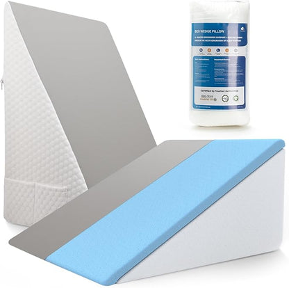 [2025 New 12" Memory Foam Wedge Pillow for Sleep Apnea, Sleeping, Acid Reflux Relief, Snoring, Dual Sided Cooling & Warm Fabric Triangle Pillow Wedge for After Surgery, Back, Leg - Gray