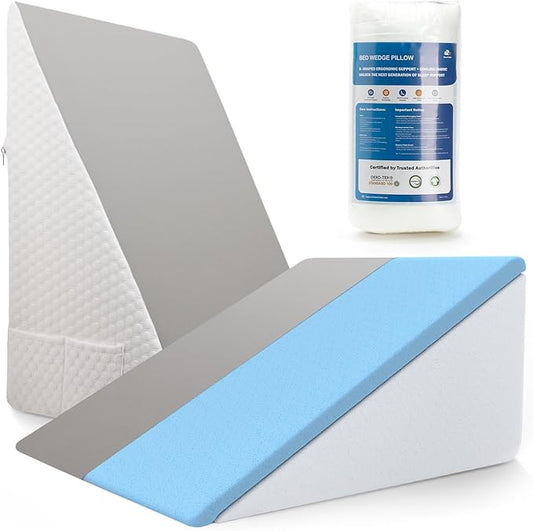 [2025 New 12" Memory Foam Wedge Pillow for Sleep Apnea, Sleeping, Acid Reflux Relief, Snoring, Dual Sided Cooling & Warm Fabric Triangle Pillow Wedge for After Surgery, Back, Leg - Gray