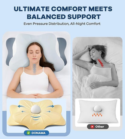 Cervical Pillow for Neck Pain Relief, Cooling Ergonomic Memory Foam Pillow with Ice Silk Pillowcase, Dual-Height Orthopedic Contour Support Pillow for Side,Back,Stomach Sleepers, CertiPUR-US Certified