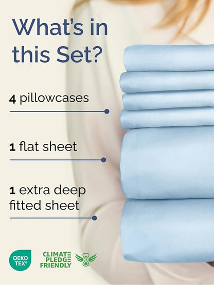 Extra Deep Cal King Sheet Set - 6 Piece Breathable and Cooling Sheets - Hotel Luxury Bed Sheets Set - Easy Fit - Soft, Wrinkle Free and Comfy Sheets Set - Light Blue Sheet Set with Extra Deep Pockets
