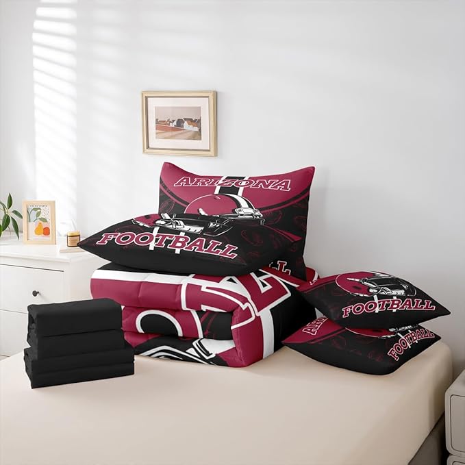 Feelyou Football Comforter Set Queen Size 7 Pieces Ball Games Bedding Set for Kids Boys Girls Rugby Bed in a BagFootball Bedroom Decor Rugby Sports