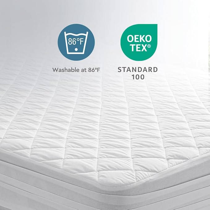 YATAS BEDDING Perle Quilted Fitted Mattress Protector, Machine Washable and Easy Care, Superior Protection and Comfort,100% Cotton Breathable top, White (Full) - 55"x75" - 14" Deep Pocket