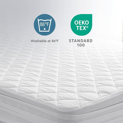 YATAS BEDDING Perle Quilted Fitted Mattress Protector, Machine Washable and Easy Care, Superior Protection and Comfort,100% Cotton Breathable top, White (Full) - 55"x75" - 14" Deep Pocket