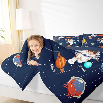 Feelyou Solar System Comforter Set Full Size Outer Space Comforter for Kids Teens Adults Universe Planets Bedding Set Cute Astronaut Blue Duvet Set Room Decor 3Pcs with 2 Pillow Case