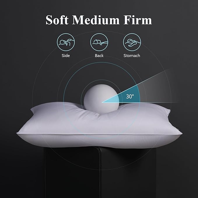 Feather Down Pillow Standard Size Set of 2 Pack, 100% Cotton Hotel Collection Bed Pillows for Sleeping, Down Surrounded Soft Medium Firm Pillows for Side Back Stomach Sleepers 20" x 26"