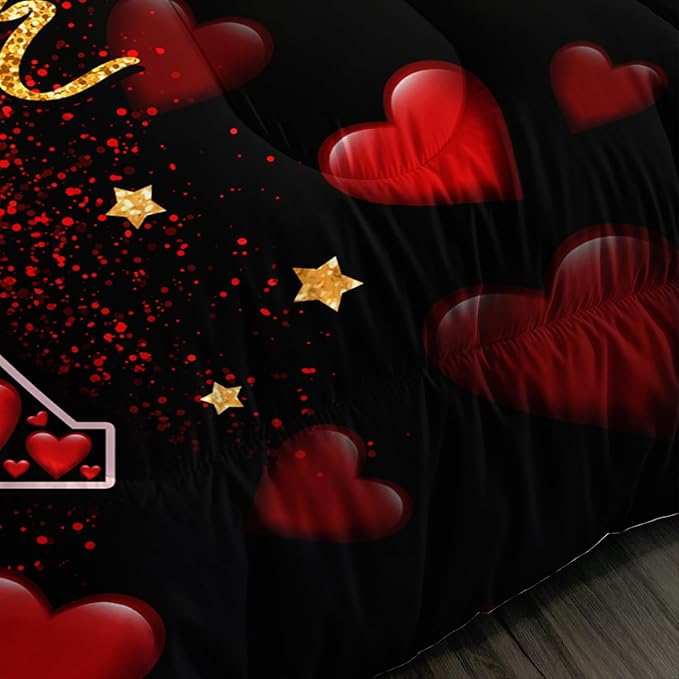Eiffel Tower Full Size Comforter Sets,Red Loving Heart Romantic Couple Bedding Set,Paris Bedding Comforter Sets for Women Room Eiffel Tower Decor with 2 Pillowcases.