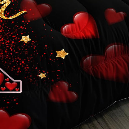 Eiffel Tower Full Size Comforter Sets,Red Loving Heart Romantic Couple Bedding Set,Paris Bedding Comforter Sets for Women Room Eiffel Tower Decor with 2 Pillowcases.