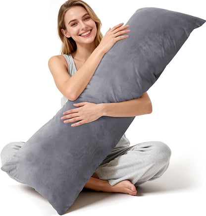 Body Pillow for Adults with Removable Pillowcase，Memory Foam Full Body Pillows for Side Sleepers, Back Pain, Pregnancy, Large Long Pillow Fluffy with Cover for Bed,20x54 Inch, Grey