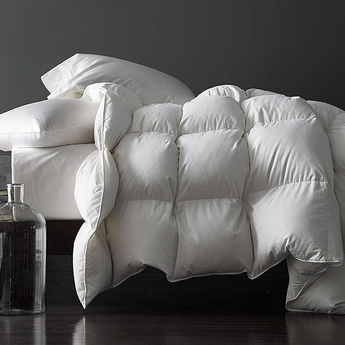 Royoliving Premium Feathers Down Comforter 100% Cotton Cover Duvet Insert with Corner Tabs (White, King Winter)