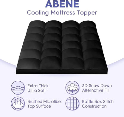 ABENE Mattress Topper Full for Back Pain Relief, Extra Thick Mattress Pad Pillowtop, Soft Mattress Protector Cover with 8"-21" Deep Pocket, Overfilled Down Alternative Filling (Black, Full)