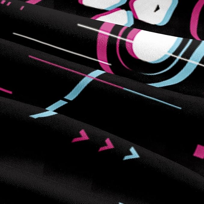 King Size Gamepad Comforter Cover with Pillowcases - Gaming Controller Duvet Cover Set, Black Bedding Set with Pink & Blue Line Stitching Bed Set