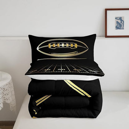Feelyou Football Bedding Set Toddler Kids Rugby Sports Comforter Set American Football Comforter Set for Boys Golden Black Room Decor Lightweight Quilt Set with 1 Pillow Case