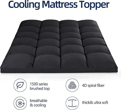 Mattress Topper Full for Back Pain, Extra Thick Mattress Pad Cover, Plush Pillow Top, Deep Elastic Pocket, Black