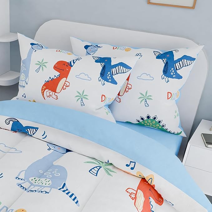 SANDJEST Dinosaurs Bedding Full Set for Boys Kids Children, Ultra Soft Microfiber Comforter Set with 4-Pieces, Comforters Bed Sets Bedroom Decor
