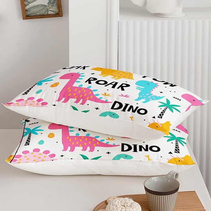 Axolotl Girls Bedding Cartoon Dinosaur Comforter Set Twin Size,Cute Dinosaur Bedding Set for Girls Teens Kids Boys Adults Room Decor,Kids Comforter Set All Season,1 Quilt 2 Pillow Cases,White