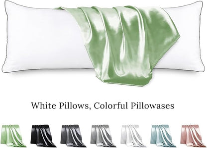 HUXMEYSON Body Pillow with Satin Pillowcase, Body Pillow for Adults, Removable Cover, Green (20"x54")