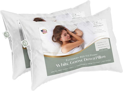 Standard Size Pillow, European Goose Down 800FP - Soft Luxury Hotel Pillow for a Luxury Bed