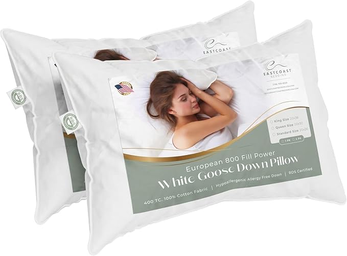 King Size Pillow, European Goose Down 800FP - Soft Luxury Hotel Pillow for a Luxury Bed