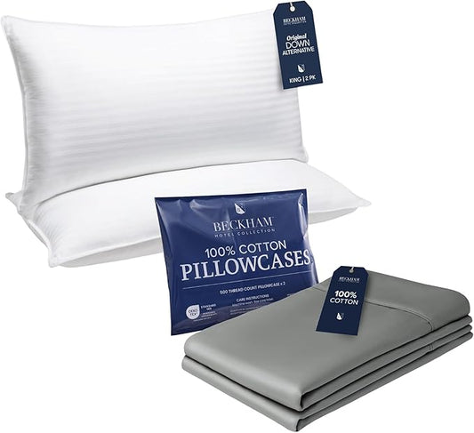 Beckham Hotel Collection Bed Pillows with Cotton Pillowcases King Size Sets of 2, Soft Down Alternative Pillows for Sleeping, Open End Cases for Easy Changing, Dark Gray