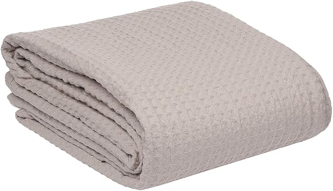 HILLFAIR 100% Combed Cotton Blanket– Queen Size Bed Blanket– Warm Soft All Season Breathable Lightweight Summer Blankets– Waffle Weave Home Decor Bed Blanket- Khaki Queen Bed Cotton Blankets/Bedcover