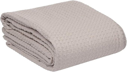 HILLFAIR 100% Combed Cotton Blanket– King Size Bed Blankets– Warm Soft All Season Breathable Lightweight Summer Blankets– Waffle Weave Home Decor Bed Blanket- Khaki King Bed Cotton Blankets/Bedcovers